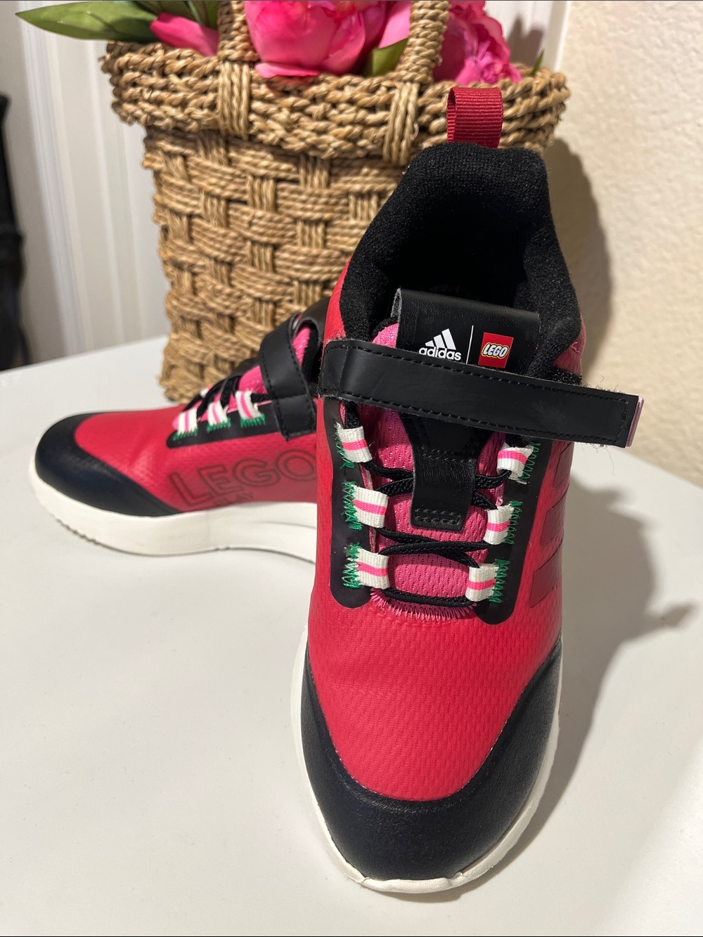 adidas Lego Racer TR Kids Pulse Magenta and Black/ White elastic Lace Sneakers